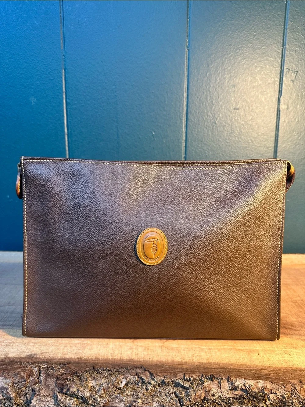 Trussardi Collezione Crespo Brown Leather Clutch/Pouch made in Italy